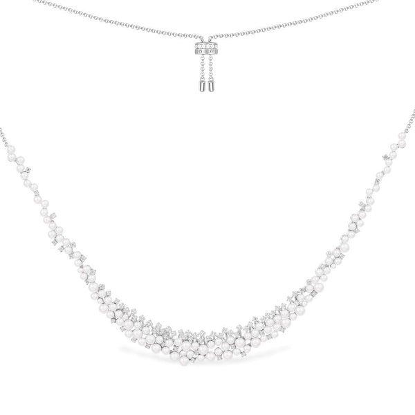 Collar ajustable con perlas grueso - plata