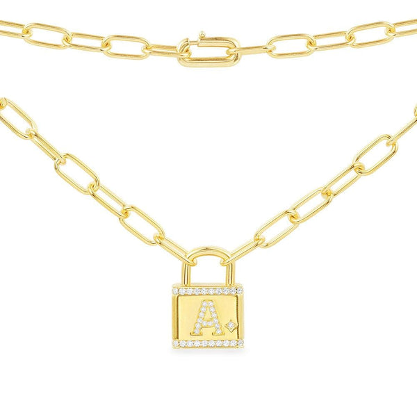 Schloss-Halskette mit dem Buchstaben – Silber vergoldet
