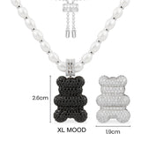 Verstellbare XL Mood Yummy Bear (Clip) Halskette mit Perlen – Silber