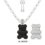 Verstellbare XL Mood Yummy Bear (Clip) Halskette mit Perlen – Silber