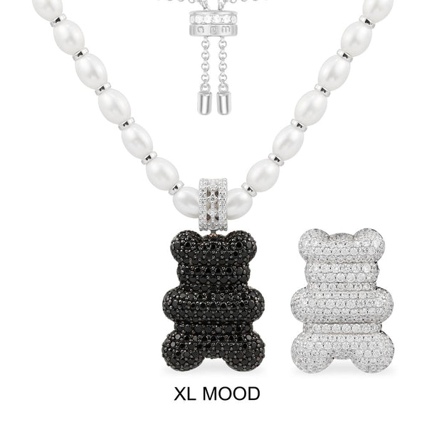 Verstellbare XL Mood Yummy Bear Halskette mit Perlen – Silber