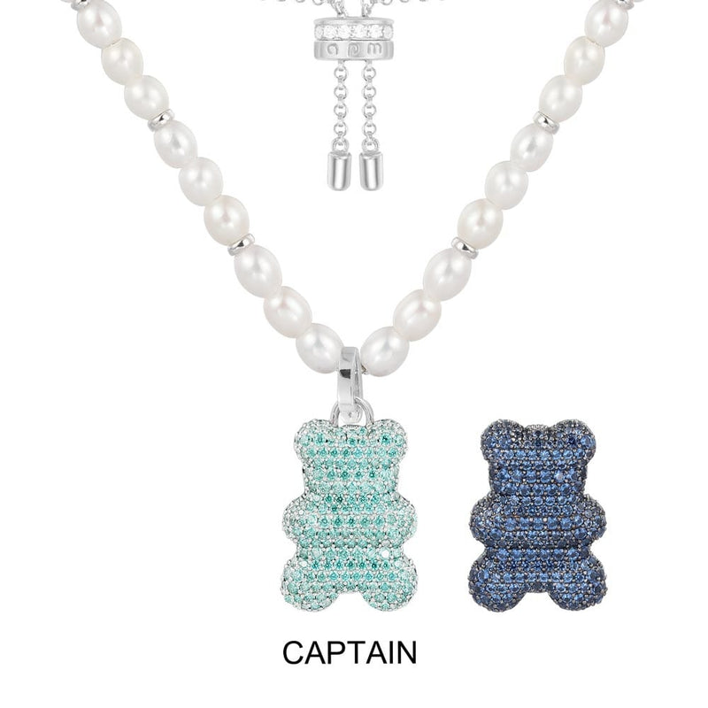 Captain Yummy Bear (CLIPPABLE) Adjustable Necklace with Pearls