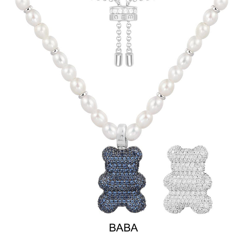 Baba Yummy Bear (Clippable) Adjustable Necklace with Pearls