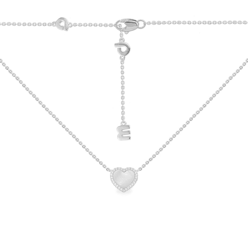 Verstellbare Halskette mit Mini-Herzmotiv aus weißem Perlmutt – Silber