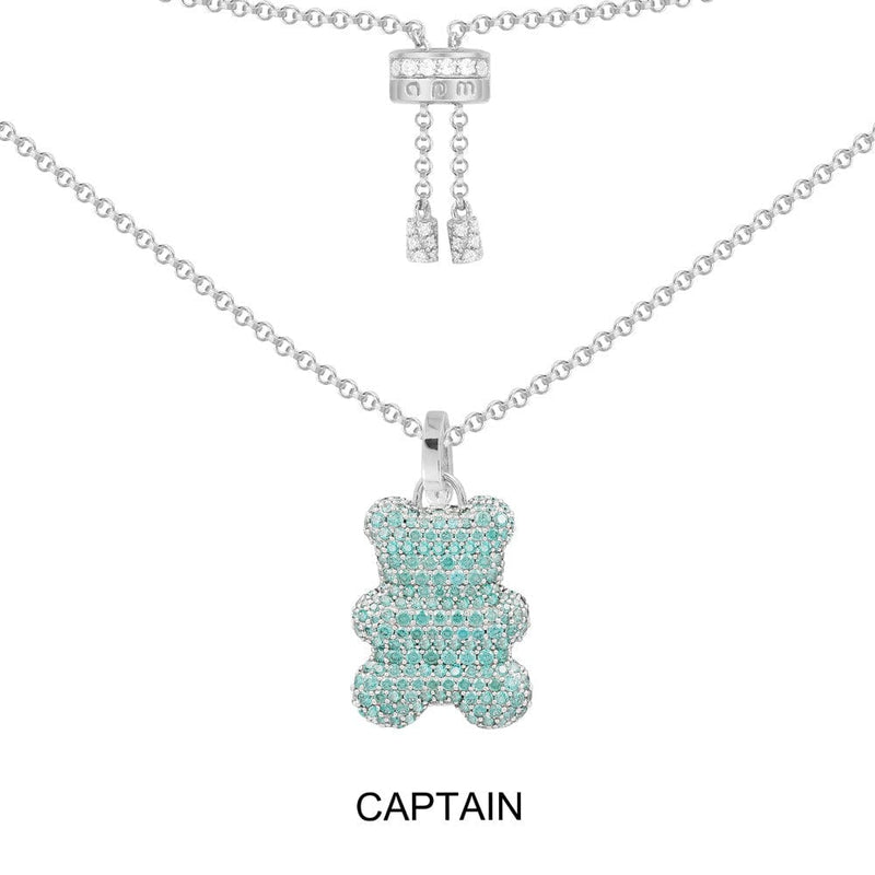 Verstellbare Captain Yummy Bear (Clip) Halskette – Silber
