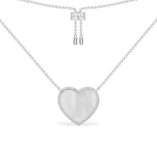 Verstellbare Halskette mit Herzmotiv aus weißem Perlmutt - Silber