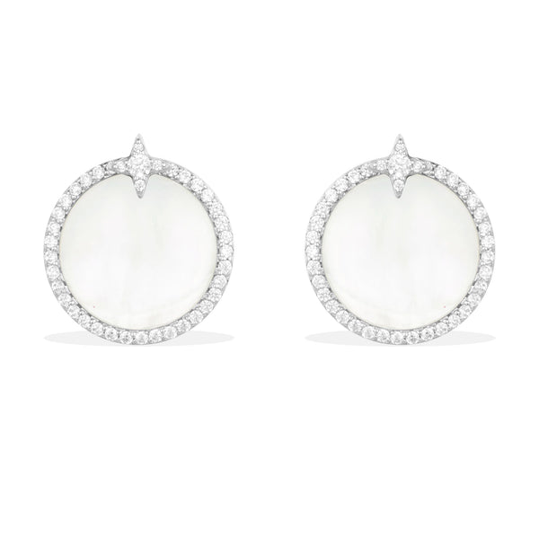 Runde Ohrringe mit weißem Perlmutt – Silber