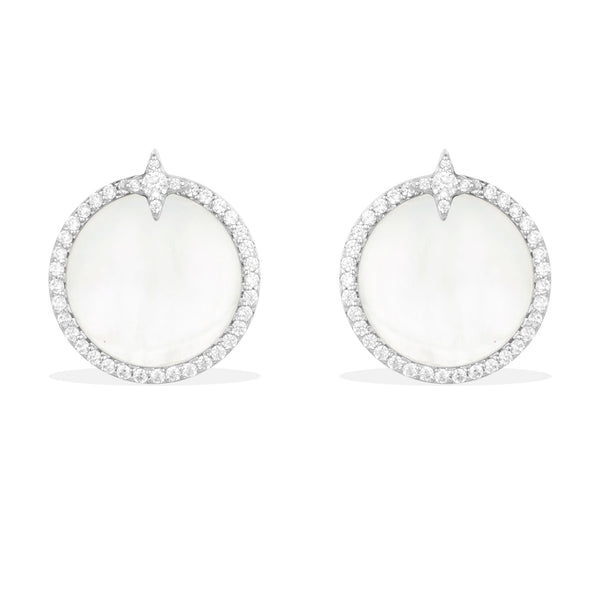 White Nacre Round Earrings