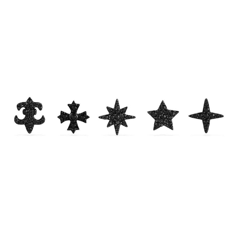 Set de Clous d'Oreilles Étoiles - argent noir