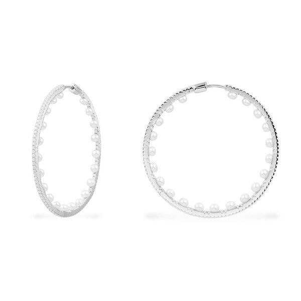 Pavé Hoop Earrings with Pearls