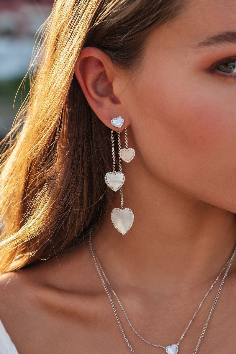 Asymmetric White Nacre Heart Earrings - silver APM Monaco