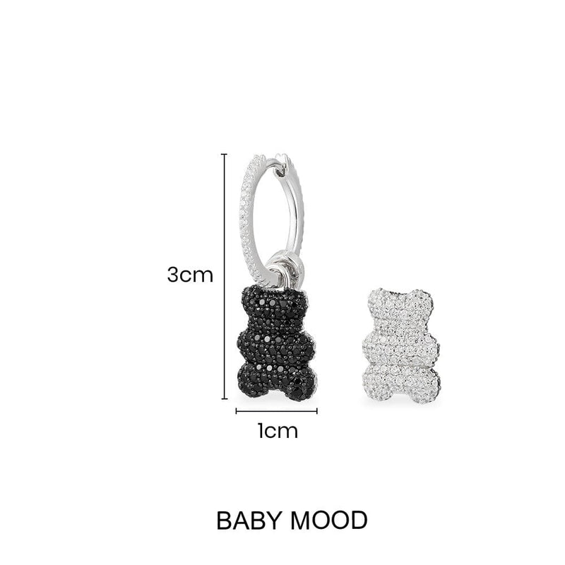單只Baby Mood Yummy Bear（可掛扣）圓環耳環 - 銀白色