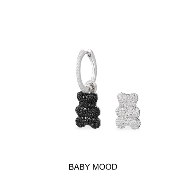 单只Baby Mood Yummy Bear（可挂扣）圆环耳环 - 银白色