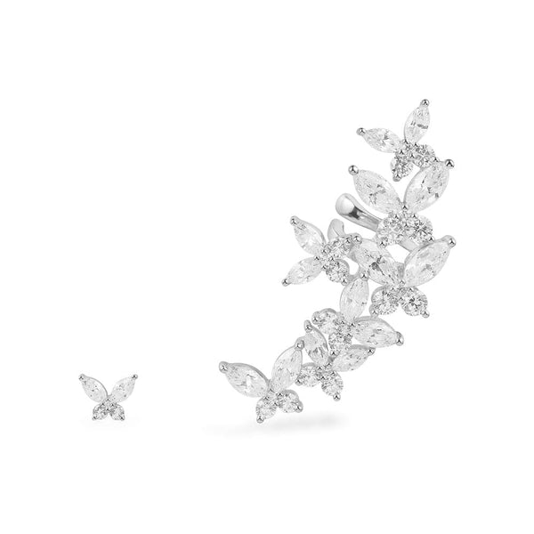 Pendientes Asimétrico y Trepador de Mariposas - plata