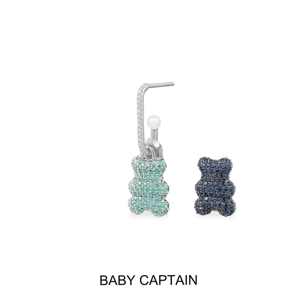 单只Baby Captain Yummy Bear（可挂扣）耳环- 银白色