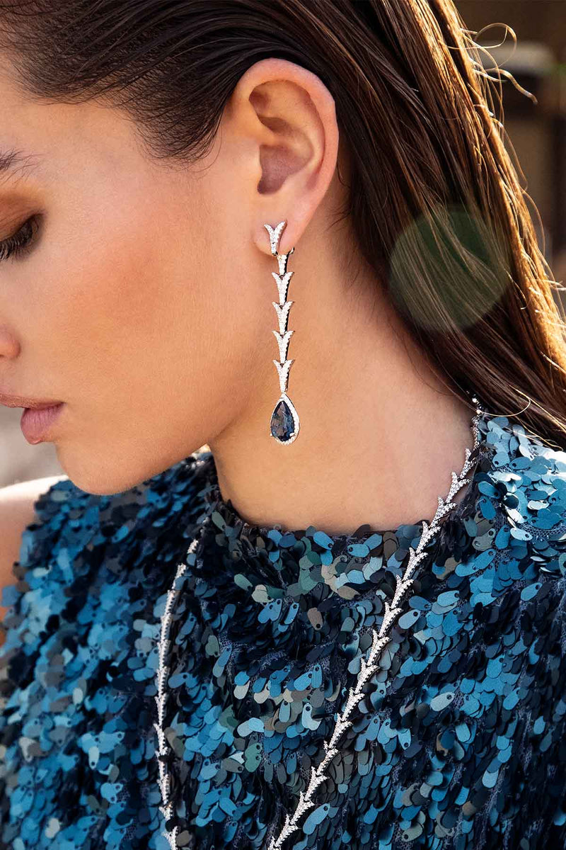 APM Monaco Drop Earrings with Blue Pear Stone in Silver