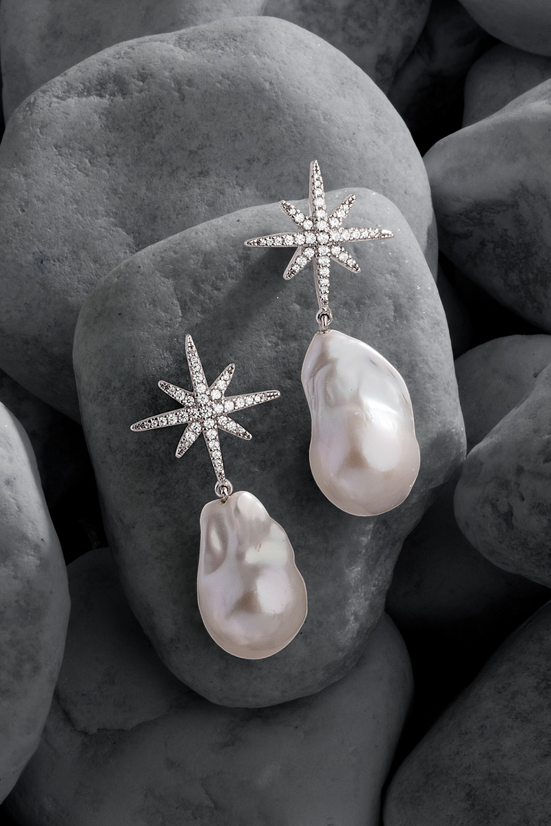 Boucles d'Oreilles Météorites avec Perles - argent