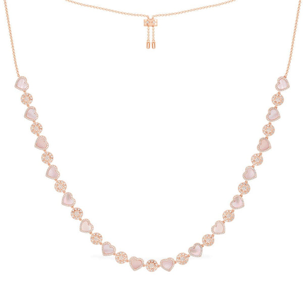 Verstellbare Halskette mit Herzen & Punkten mit rosa Perlmutt