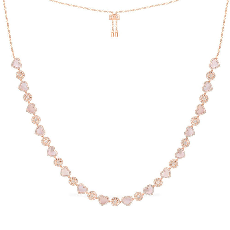 Verstellbare Halskette mit Herzen & Punkten mit rosa Perlmutt