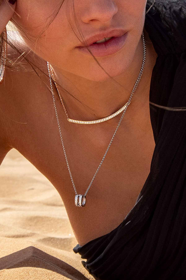 APM MONACO Dainty Pavé Adjustable Necklace In Pink Silver