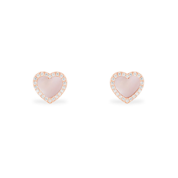 Pink Nacre Heart Stud Earrings