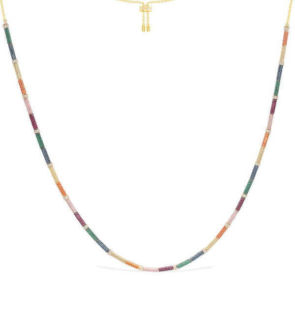 Verstellbare Halskette mit Pavé in Regenbogenfarben