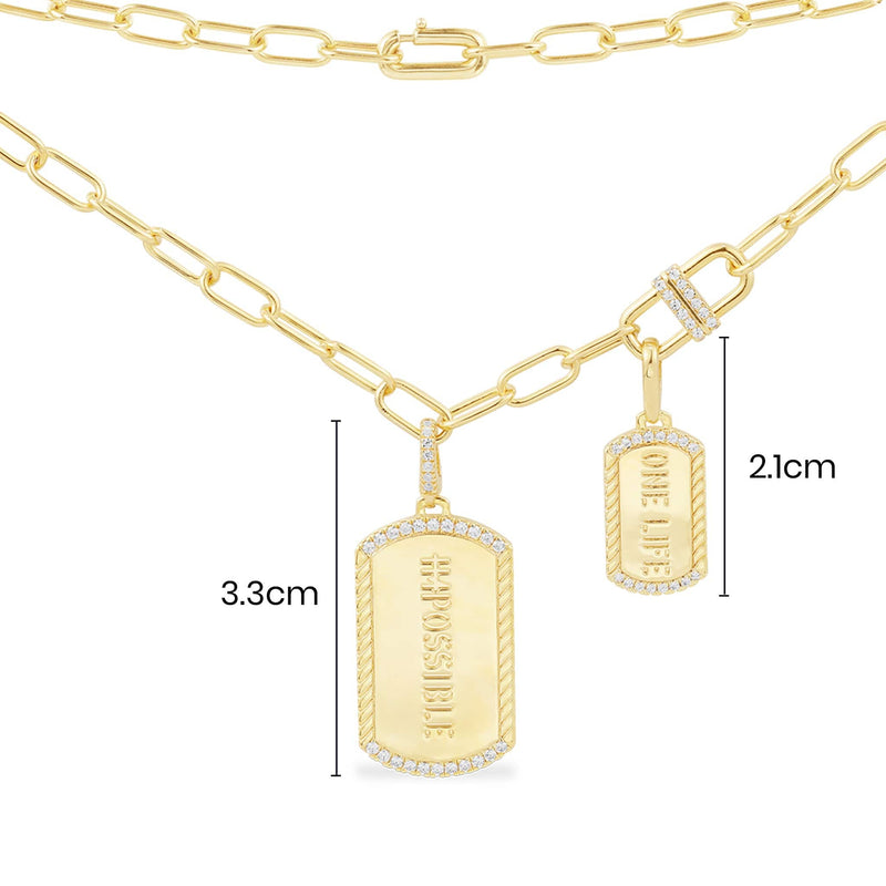 Chain Necklace with IMPOSSIBLE & ONE LIFE Clippable Medals