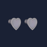 Pendientes de Botón Corazón de Nácar Blanco - plata